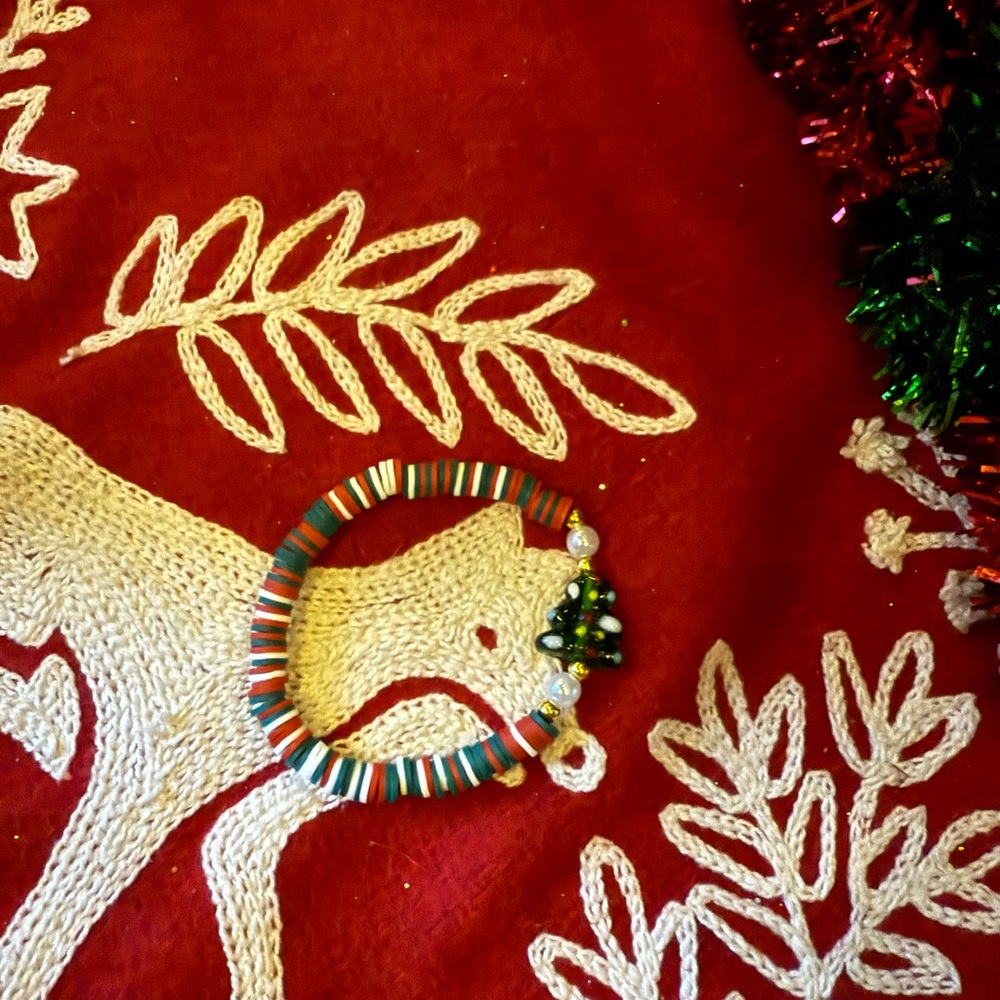 Christmas Clay Beaded Bracelet with Tree Charm